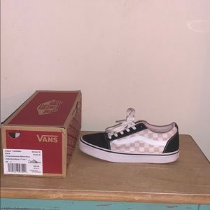 Black/Sepi Checkerboard Vans.